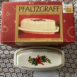 Pfaltzgraff Christmas Heritage Covered Butter Dish Vintage Stoneware Made in USA